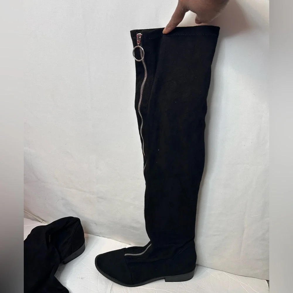 Black Over-the-Knee Women's Boots Suede Flat Tall Warm Long Boots ZipUp Size 8.5